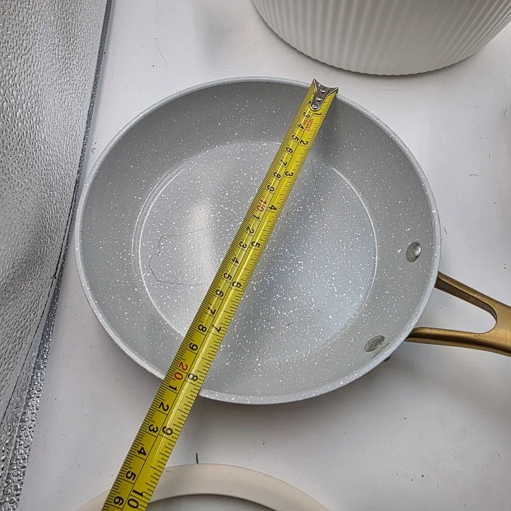 Thyme & Table 6 Piece Cookware Set Cream White Gold Handles Non-Stick Ribbed L3